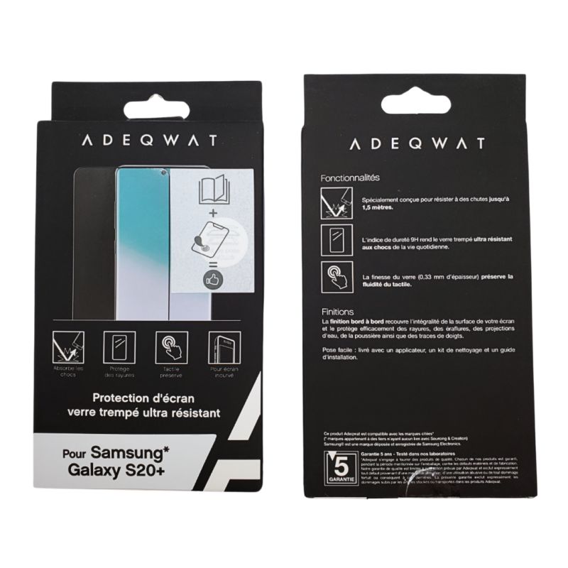 Verre Trempé Intégral ADEQWAT pour Samsung Galaxy S20 Plus — Accessoire · Smarty Paris 18e